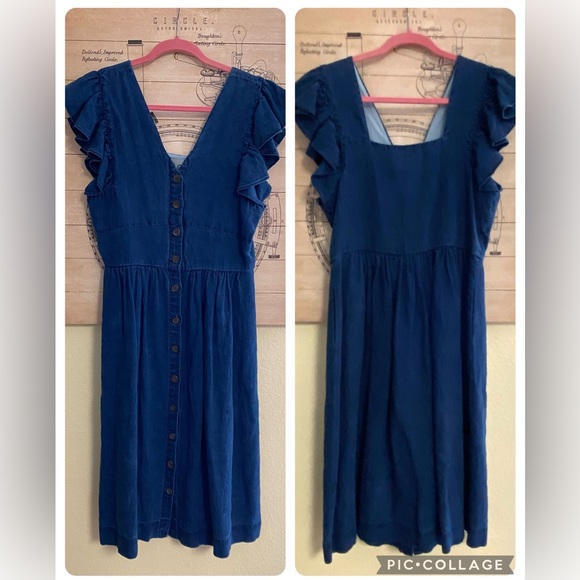 SEA NY Linen Ruffle Ischia Midi Dress Size 8 - Picture 2 of 3